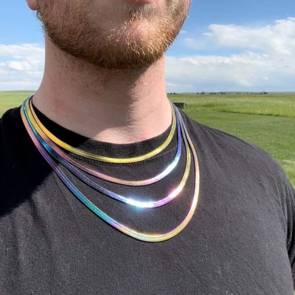 Solid 316l Stainless Steel Chameleon Snake Chain Necklace 5mm Herringbone Chain - Picture 6 of 11